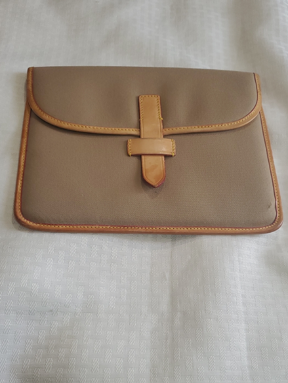 Dooney & Bourke Tan Canvas Ipod  Folio with Light Brown Leather Trim